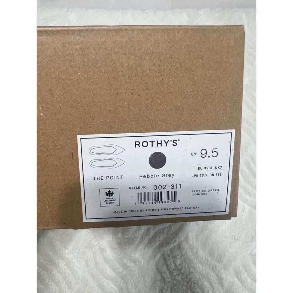 Rothy’s The Point Pebble Grey Flats NIB Size 9.5